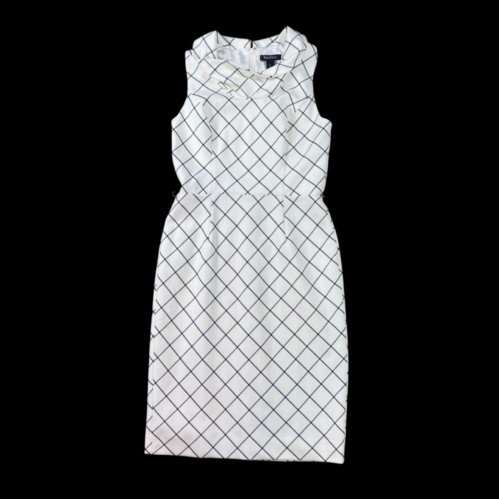 White House Black Market White Sleeveless Grid-Print Midi Dress